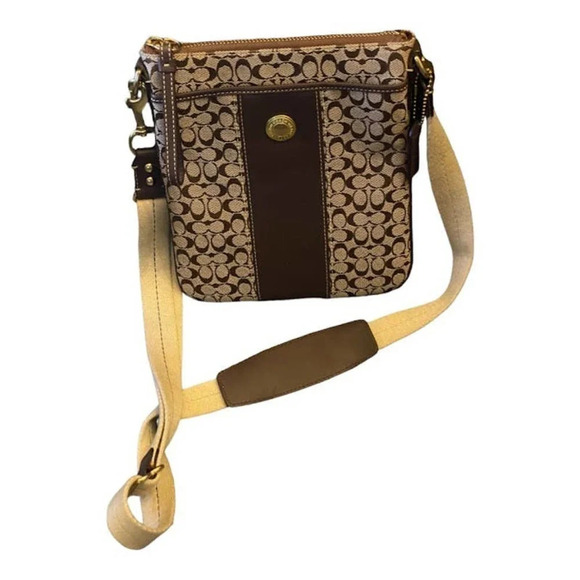 Coach Signature Canvas Crossbody Brown Classic Boho Casual Purse Pre-owned - Picture 1 of 9